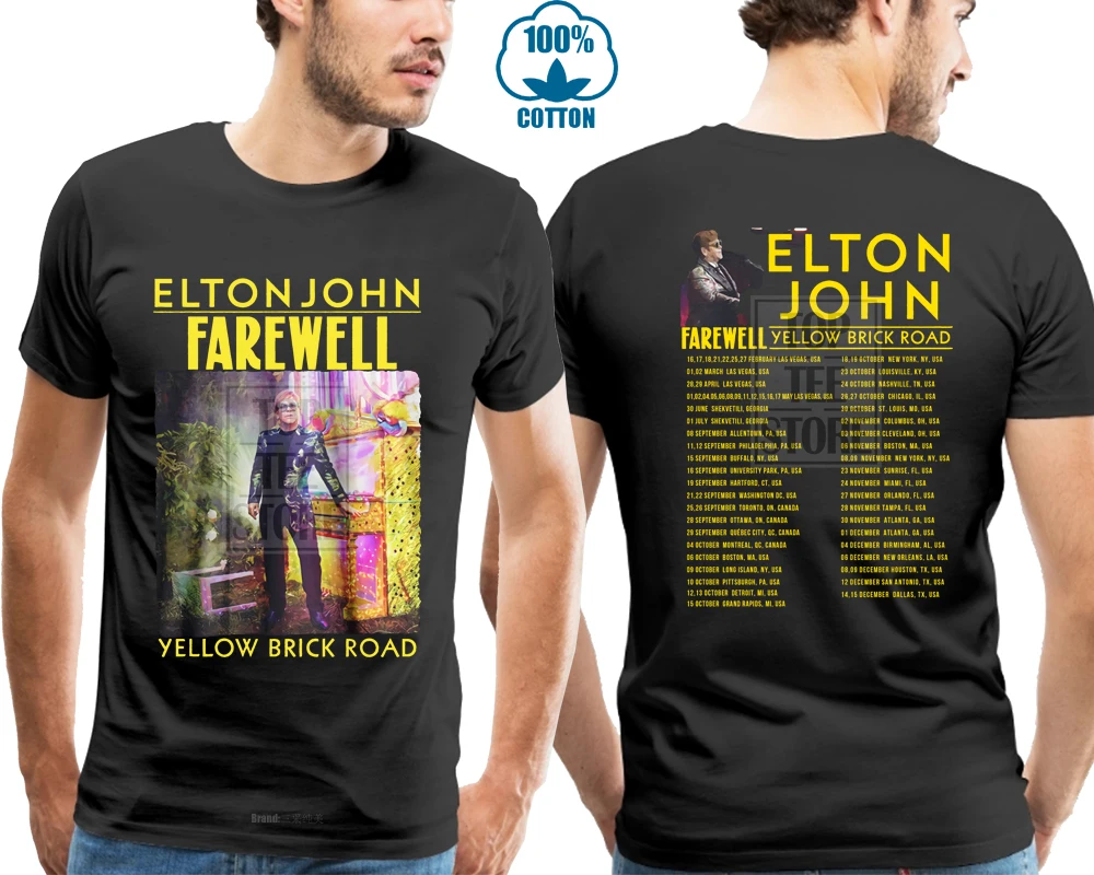 Футболка Elton John черная с желтым кирпичным дорожным принтом|t shirt black|t shirtshirt t |