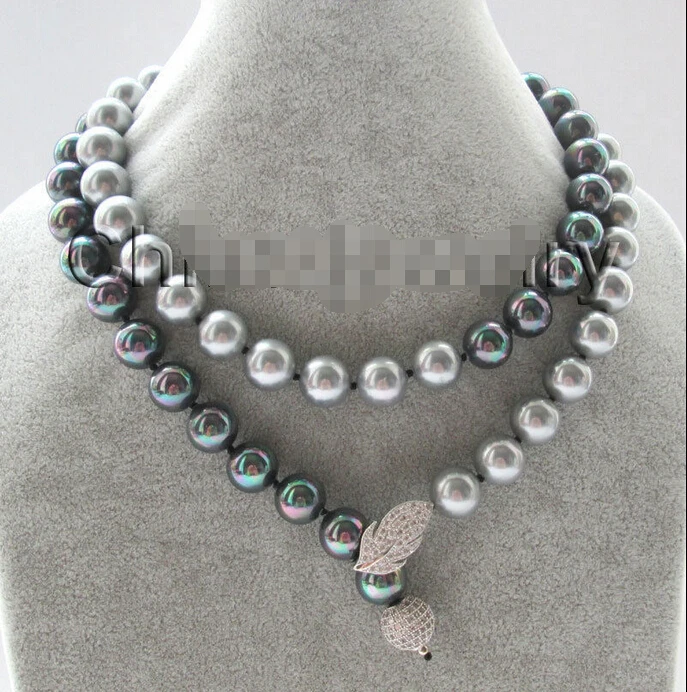 shipping&gt&gt&gt &gt&gt&gt 35&quot 12mm gray + bright black perfect round south sea shell pearl necklace - GP | Necklace