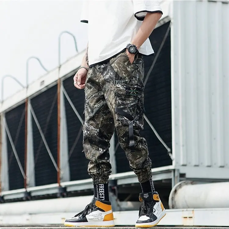 Jungle camouflage Стиль, повседневные мужские брюки, хлопок, уличная одежда, хип-хоп, черные мужские штаны для бега, с несколькими карманами, мужские брюки - Цвет: Jungle camouflage