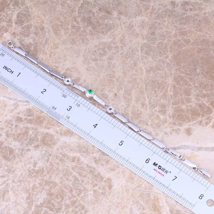 Браслет-цепочка с зеленым кубическим цирконием Белый CZ посеребренный 6 5-7 5 дюйма