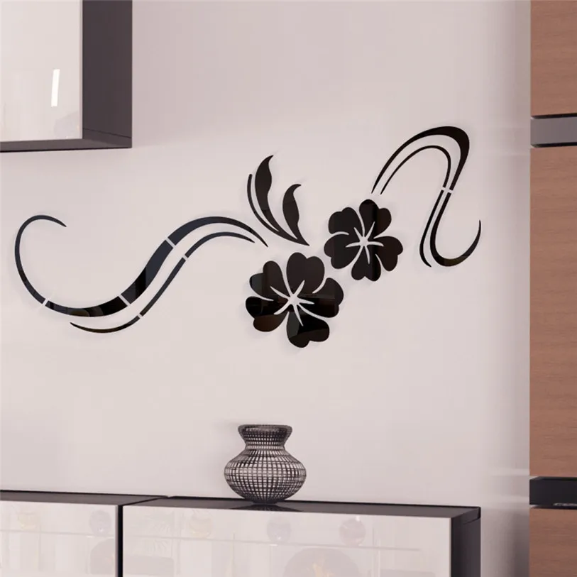 3D акриловые зеркальные настенные наклейки с растениями DIY искусство Настенный