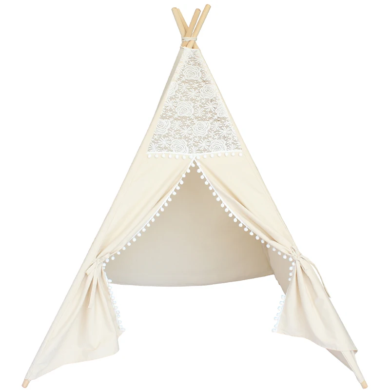 Кружевной тент Tipi для детей, хлопковый вигвам для детей, Игровой Домик принцессы с замком, складная палатка для детей, внутренний уголок для чтения
