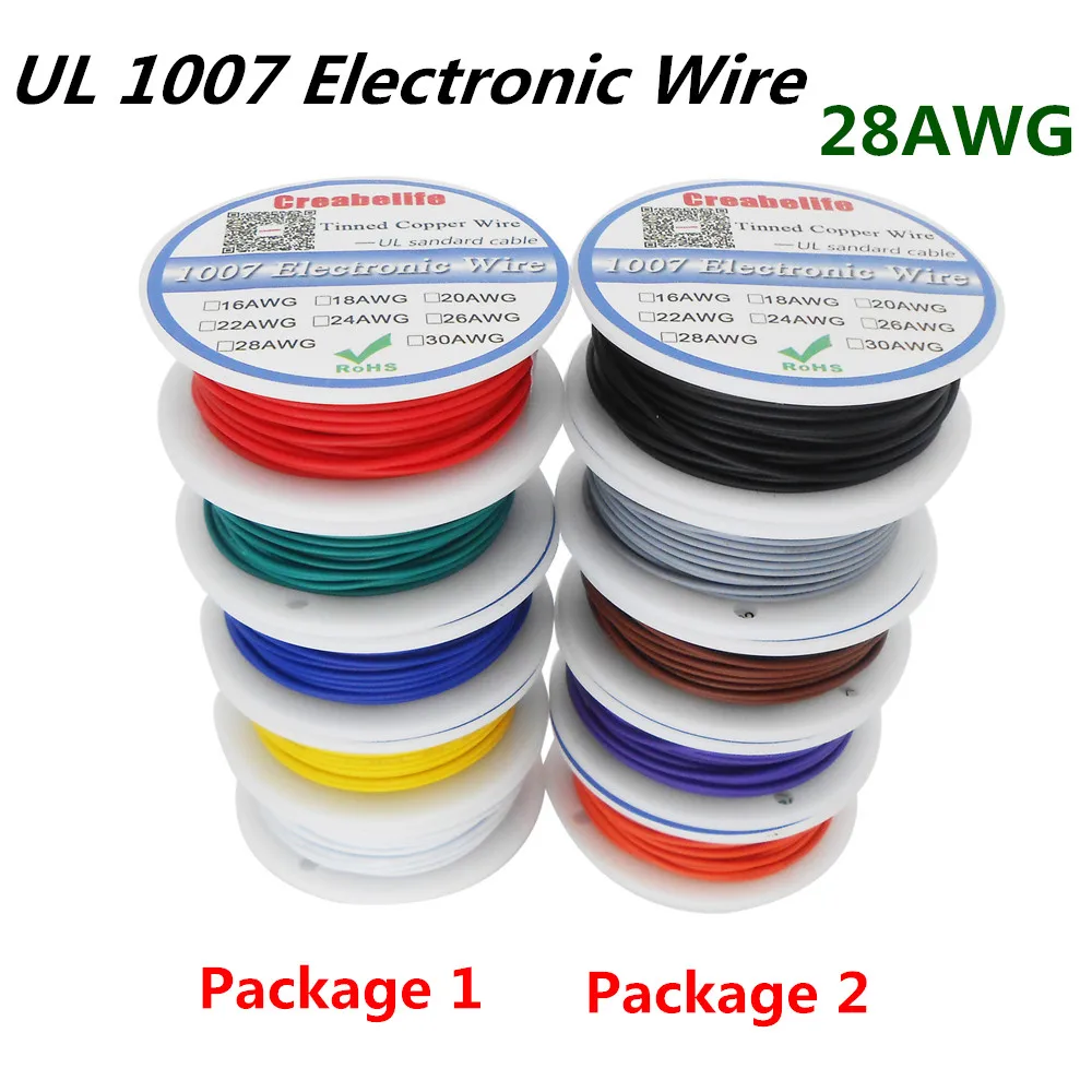 50 м/лот UL 1007 28AWG 5 цветов P1 или P2 Электрический провод Кабельная линия луженая