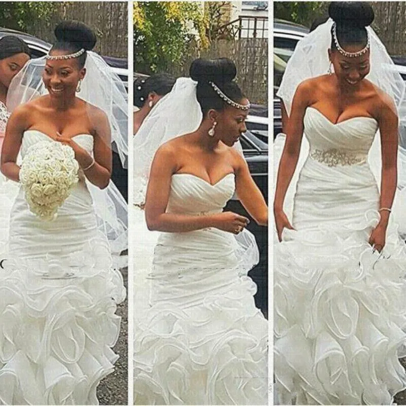 

2019 New African Stunning Ruffles Mermaid Wedding Dress Plus Size Bridal Gown Wedding Gowns