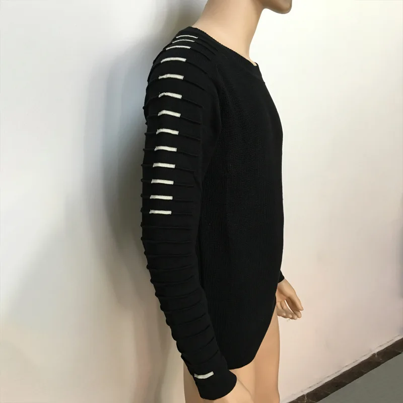 Winter Men Casual Warm Slim Sweater Knitted Striped Long Sleeve Patchwork Pullover Male Elastic Solid Sexy Spring Basic Tops