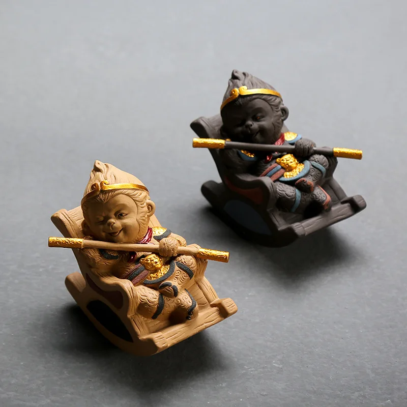 Zen Feng Shui чайная Обезьяна Король украшения для автомобиля фиолетовая глина ручная