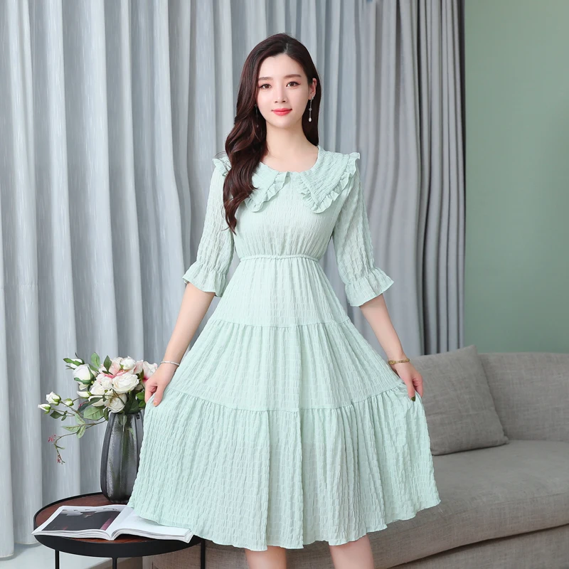 Women Vintage Cute Chiffon Girls Dress Party Midi Office Elegant Lady Vacation Summer Beach Casual Korean Runway Vestidos | Женская