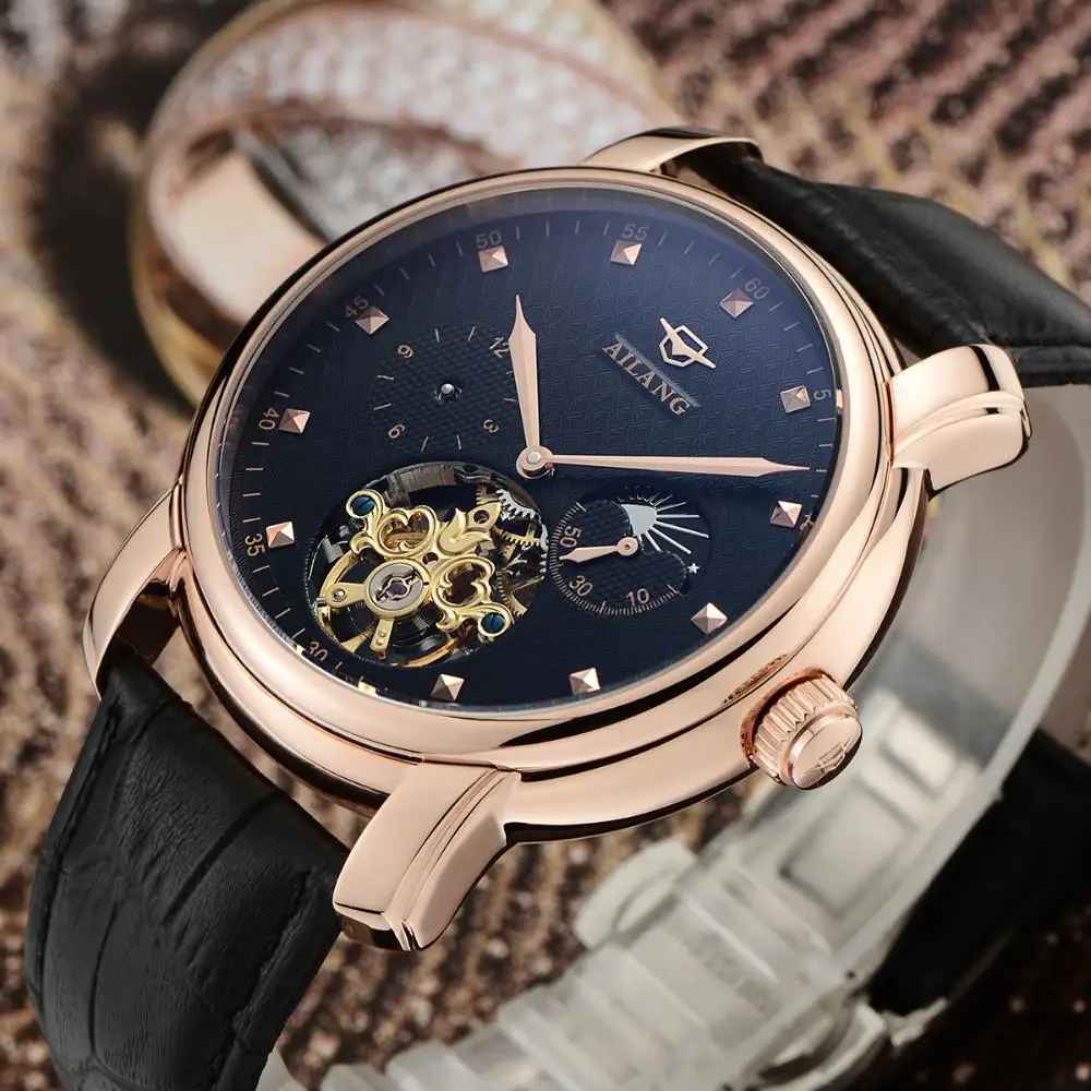 Мужские автоматические часы AILANG Tourbillon деловые наручные из натуральной кожи с