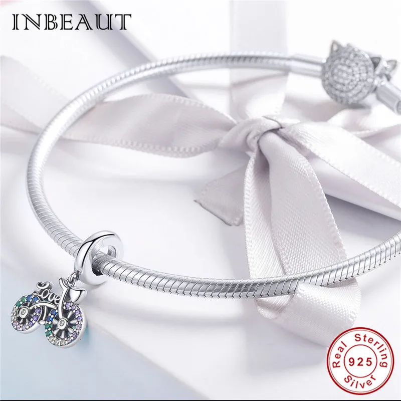INBEAUT 100% 925 пробы серебристые зеленые белые фиолетовые фианиты Love велосипедные