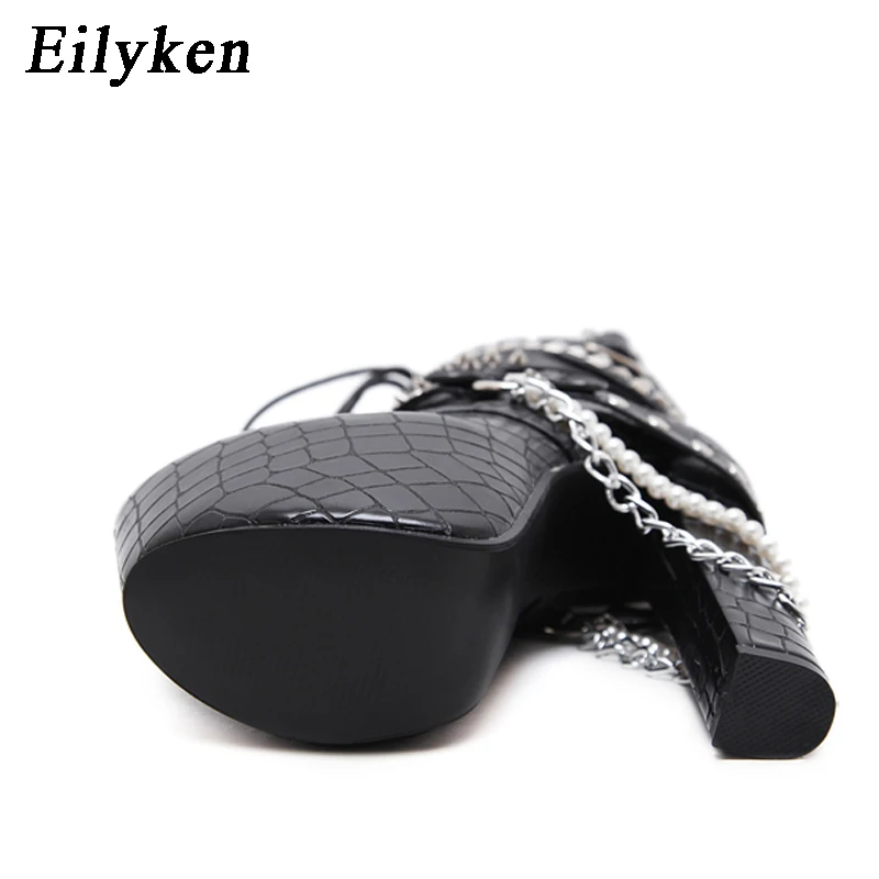Eilyken/ г.; Зимние Модные женские ботинки с цепочкой и заклепками; ботинки для верховой езды на высоком каблуке и платформе с пряжкой; женская обувь черного цвета; размер 40