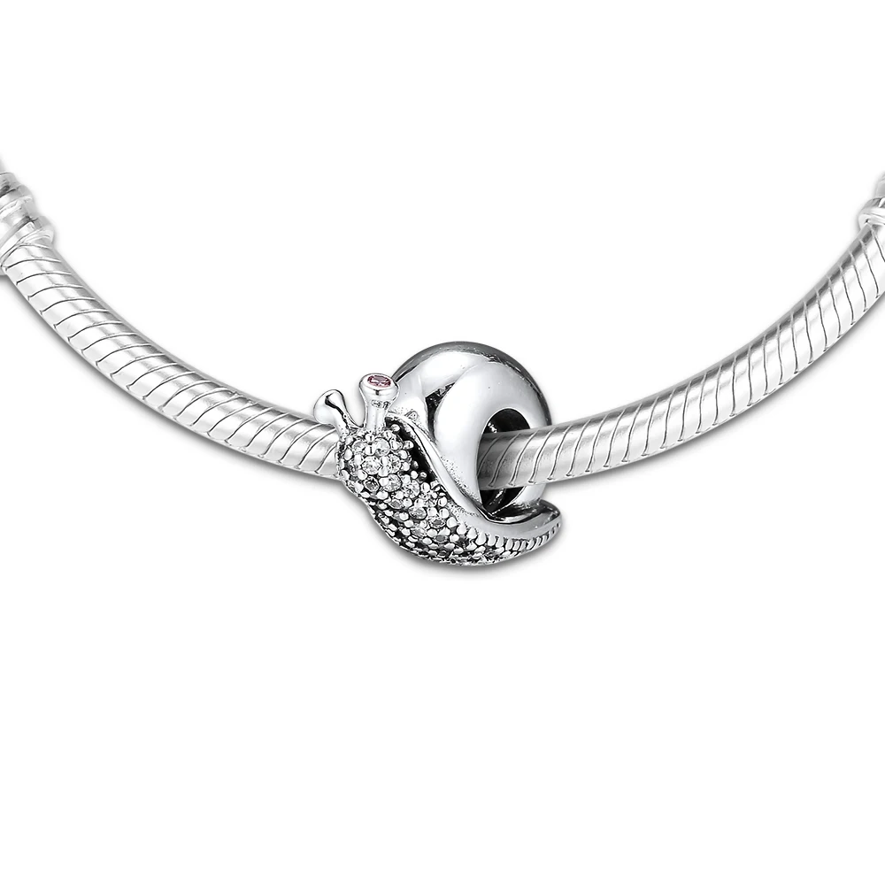 DIY Подходит для Pandora амулеты Браслеты сверкающие бусины-улитки 100% Стерлинговое