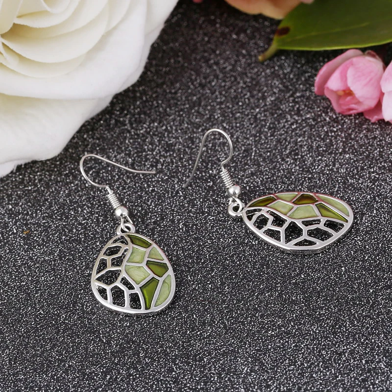 Женский посеребренный Кулон чокер ювелирный набор с зеленой эмалью|jewelry sack|set