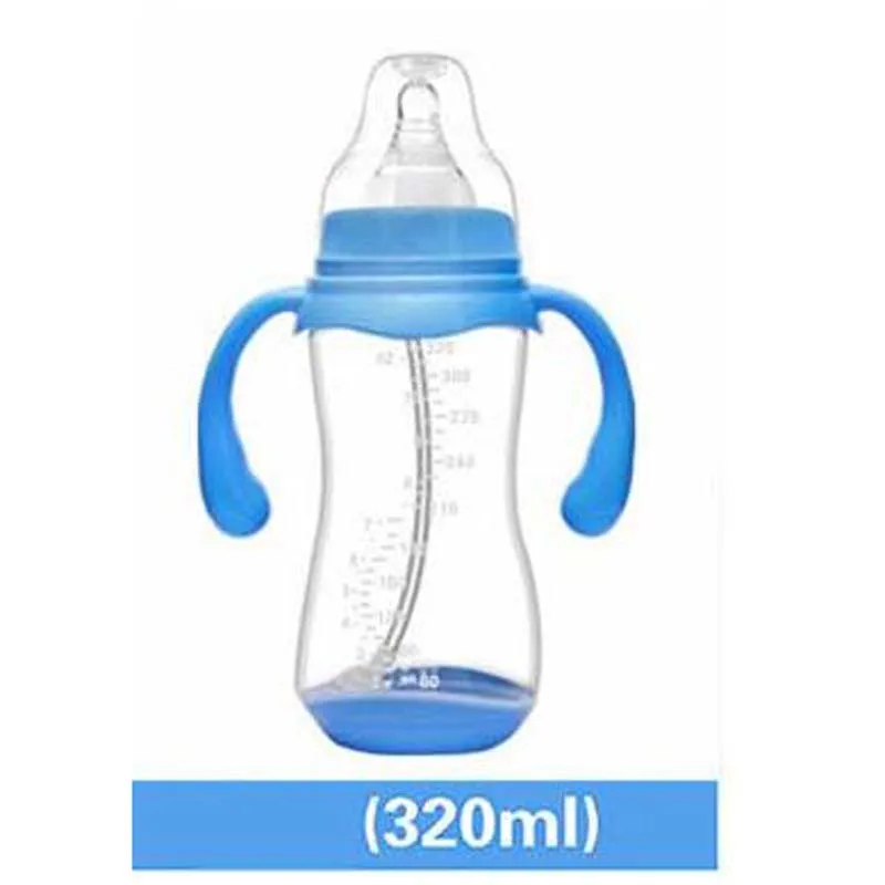 320ML Blue 240 мл Автоматическая Пипетка с широким горлышком для малышей и детей постарше, соломенная соска, соска, бутылочка для кормления молока/нескользящая ручка и крышка для чашки - Цвет: 320ML Blue