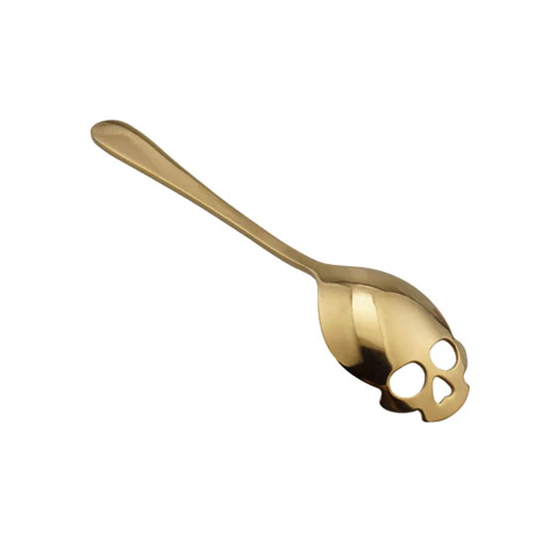 Высокое качество 4 Цвета череп в форме Нержавеющая сталь Teaspoon личности популярные Ложки Посуда - Цвет: Golden