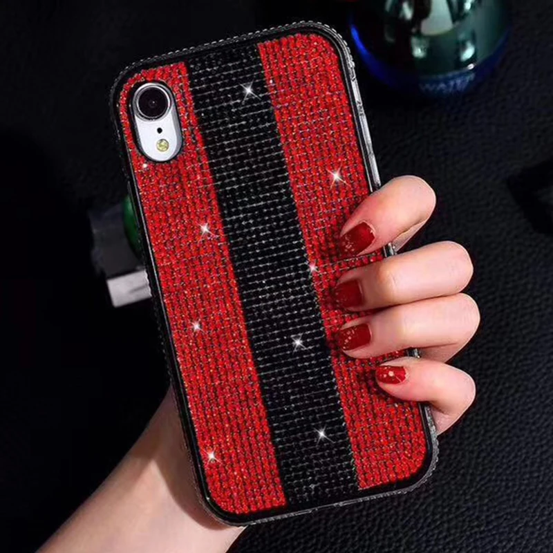 Роскошный Блестящий Мягкий силиконовый чехол-накладка для iphone 6, 7 plus, 8 X XS, XR MAX, блестящая задняя крышка для телефона с бриллиантами