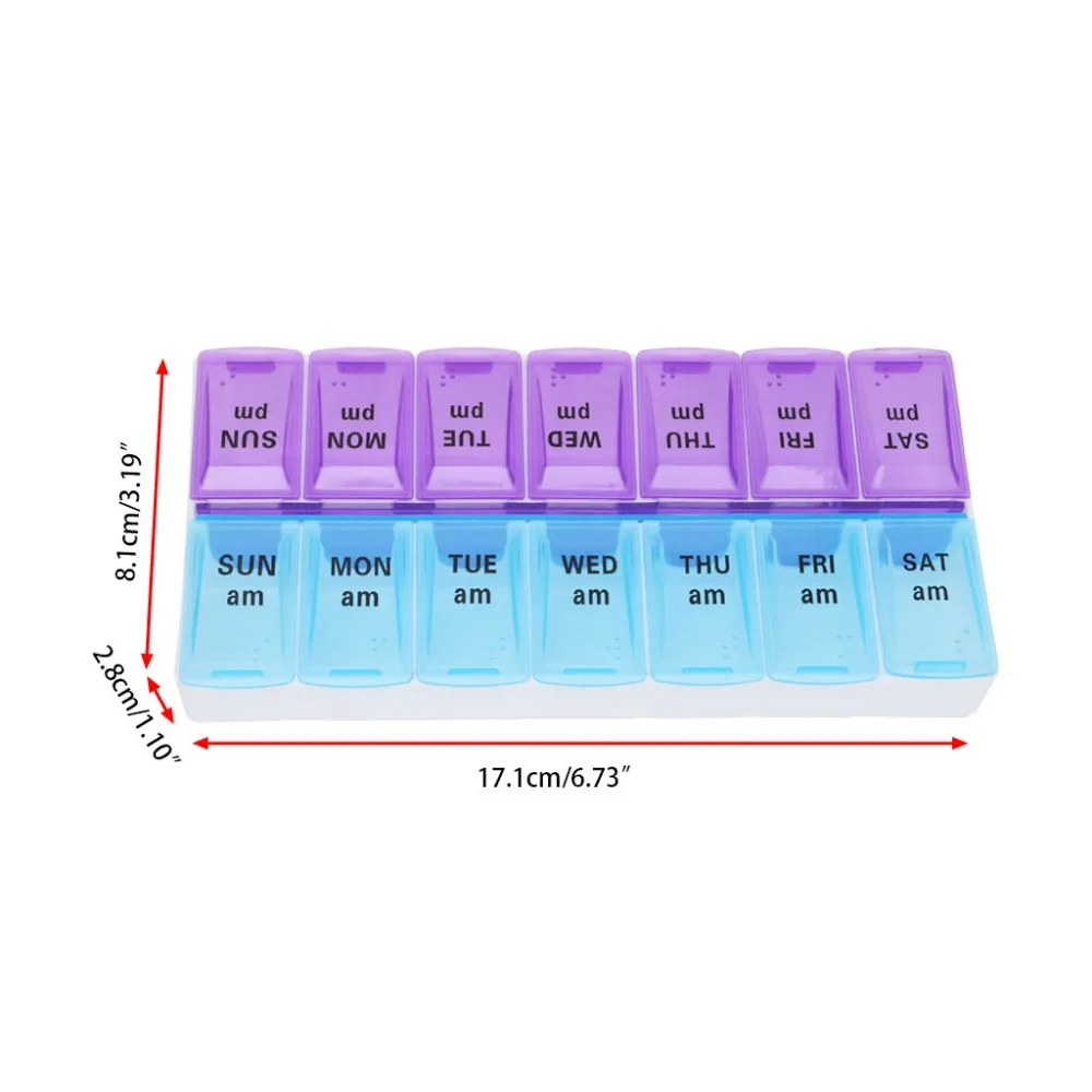 

ZLROWR 14 Slots 7 Day Tablet Pill Storage Box Medicine Organizer Container Case Holder