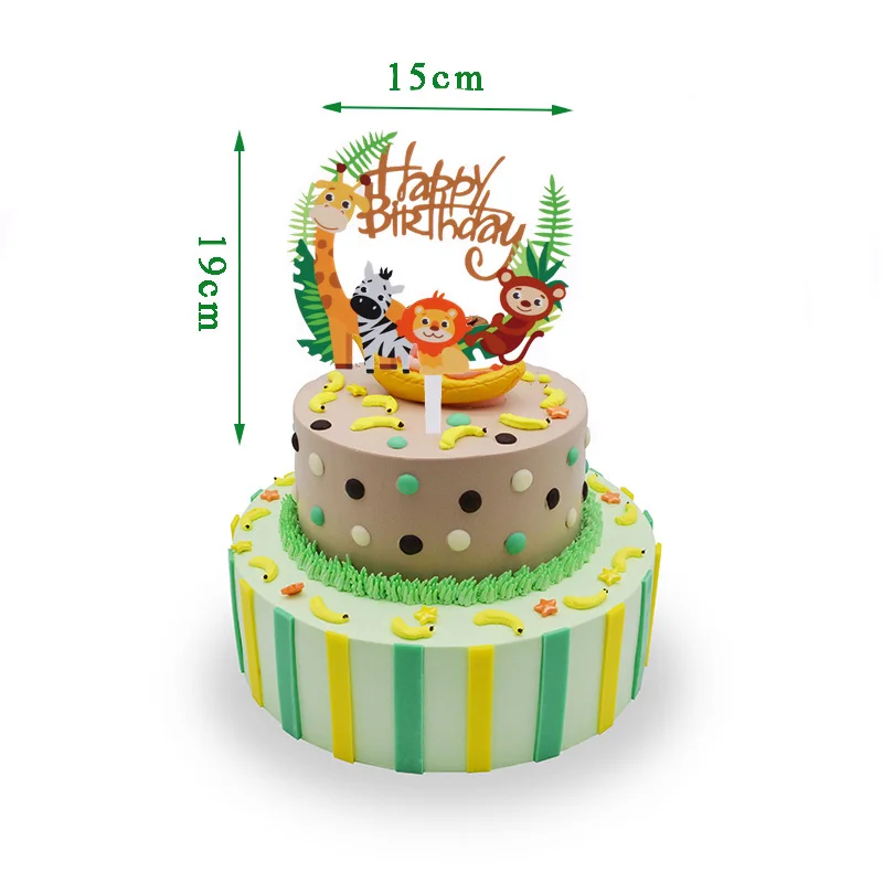 cake topper 1 Детский душ для вечеринки в стиле сафари воздушные шарики в форме животных День Рождения украшения Детские вечерние джунгли бумажная салфетка под тарелку кружку джунгли на тему зоопарка - Цвет: cake topper 1