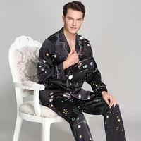 16 momme starry sky 100 genuine silk pajamas sets men indoor stars noble long sleeve quality silk sleepwear male t9020