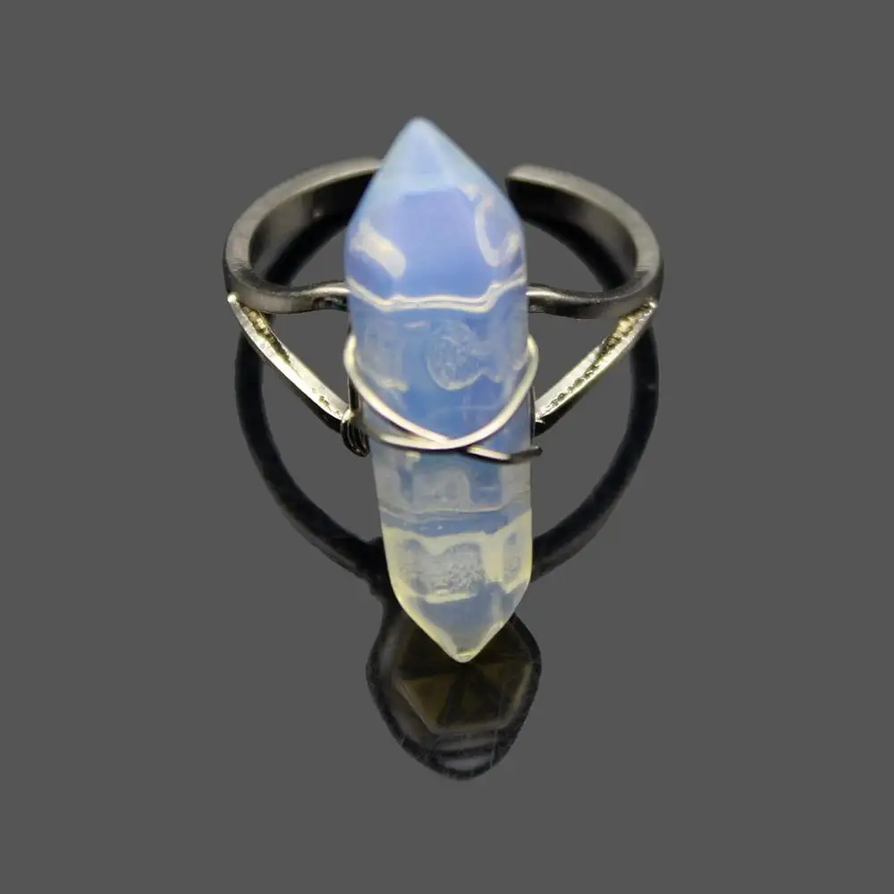 Sea Opal Натуральные аметисты Агаты кварц бирюза Опал Камень регулируемые кольца пуля шестиугольная бисером ручной работы проволока обернутая манжеты кольца - Цвет основного камня: Sea Opal