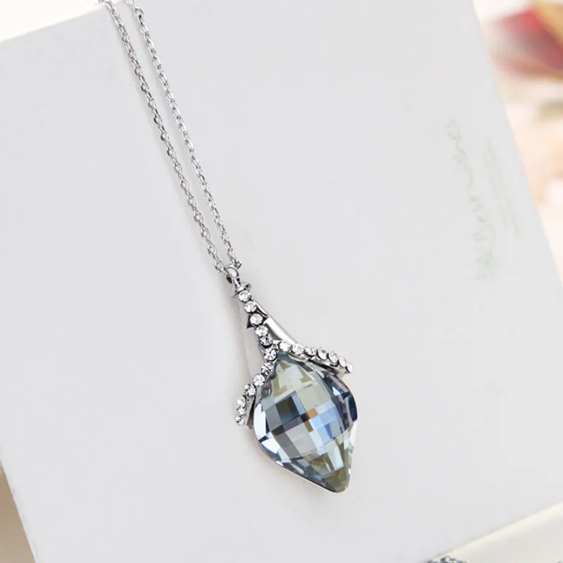 Neoglory Австрия Кристалл и горный хрусталь длинное ожерелье с подвеской