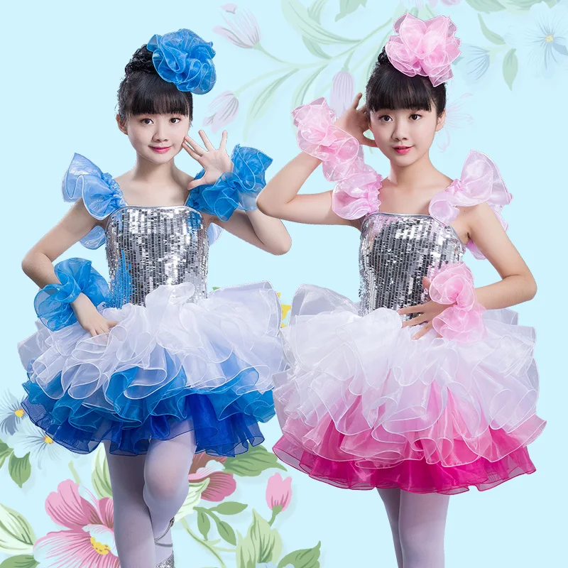 Одежда для сальсы платье с блестками современный детский Джазовый танцевальный