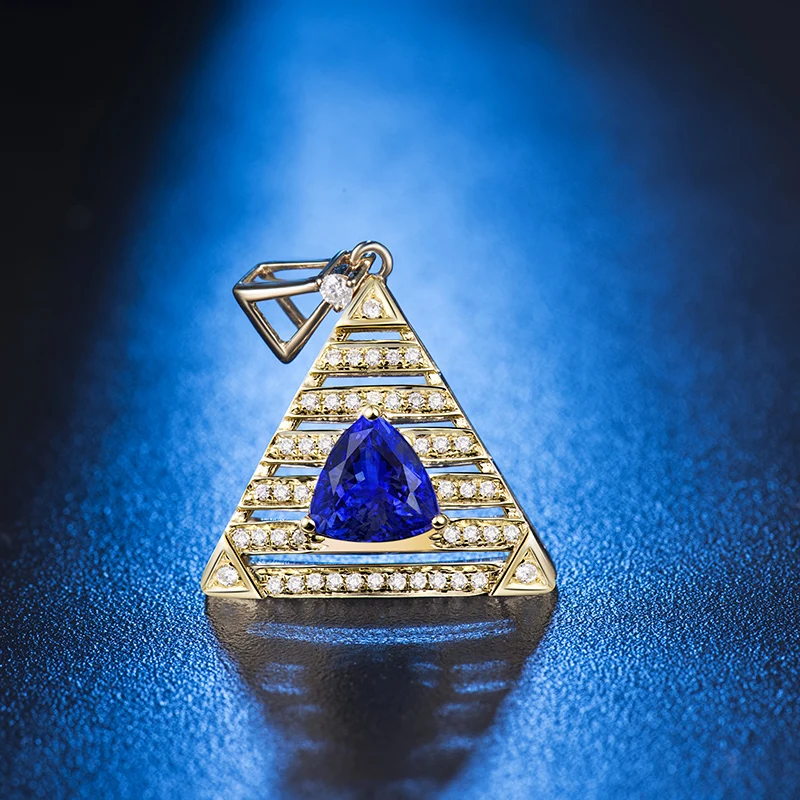 Великолепное винтажное ожерелье с подвеской из танзанита в форме триллиона 14 к