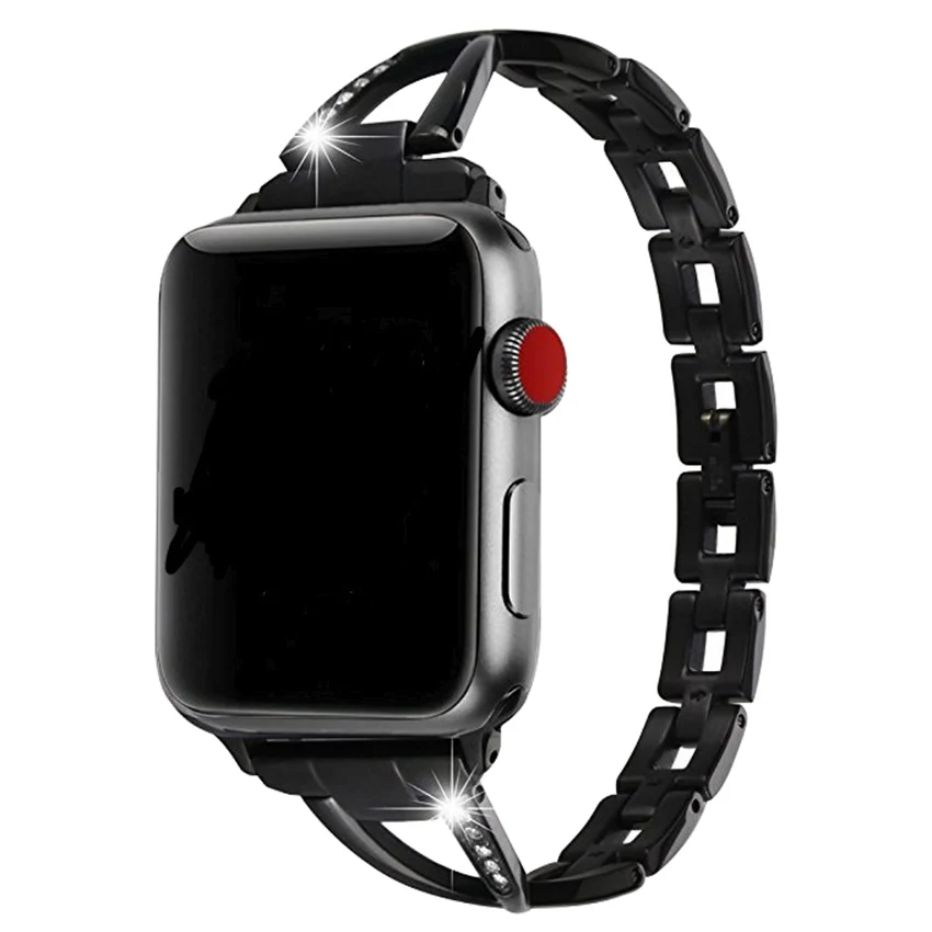 

Новый ремешок для часов Apple Watch 38 мм/42 мм/40 мм 44 мм бриллиантовый ремешок из нержавеющей стали для Apple Watch Series 4 3 2 браслет