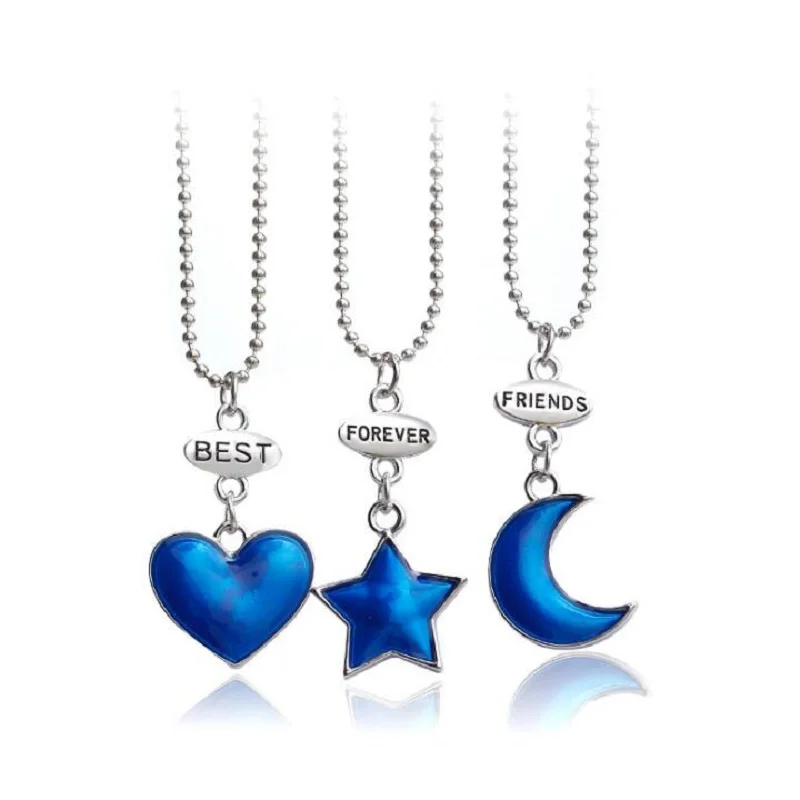 

2019 Fashion Necklace 3 pcs/set Best friends forever blue star moon love heart BFF friendship alloy Jewelry gift for Girlfriend