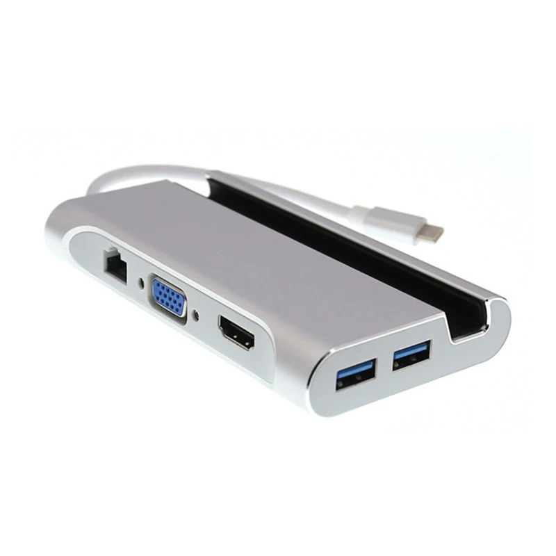 USB C 7in1 gray Baolyda USB C концентратор к HDMI адаптер Тип C многопортовый док-станция к 4K HDMI 1000 Мбит/с Ethernet VGA USB 3,0 для MacBook Pro/диск/клавиатура - Цвет: USB C 7in1 gray