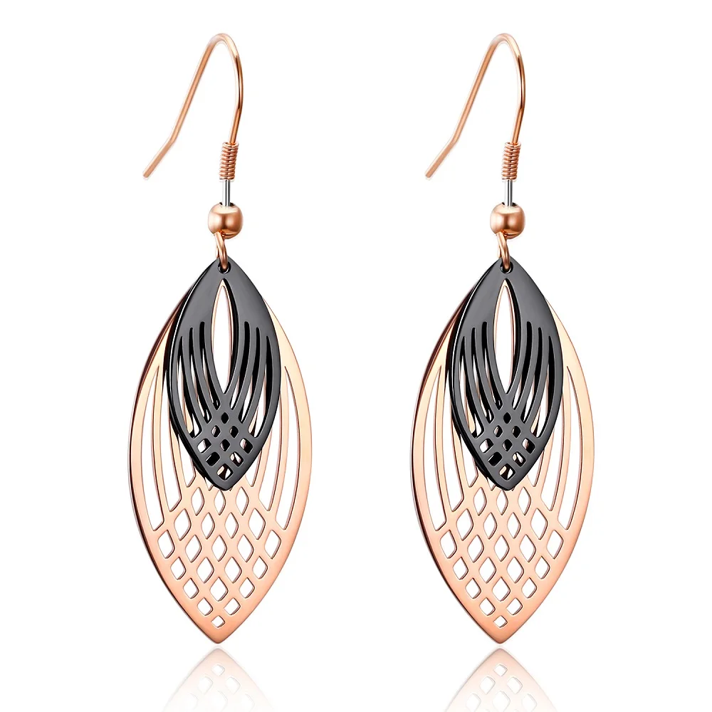 

JHSL Brand Fashion Jewelry Cute Young Lady Women Large Leaf Dropping Dangle Earrings Rose Gold Color Cocktail Party Gift GE483