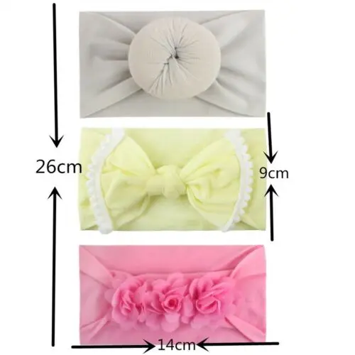 2019 Solid Kid Girl Baby Headband Toddler Lace Bow Flower Hair Band Accessories Headwear 3pcs Set | Детская одежда и обувь
