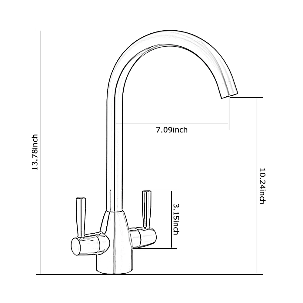 Contemporary Kitchen Faucet Cold and Hot Water Chrome Kitchen Tap 360 Degree RotateTwo Handles Swivel Spout Sink Mixer Tap