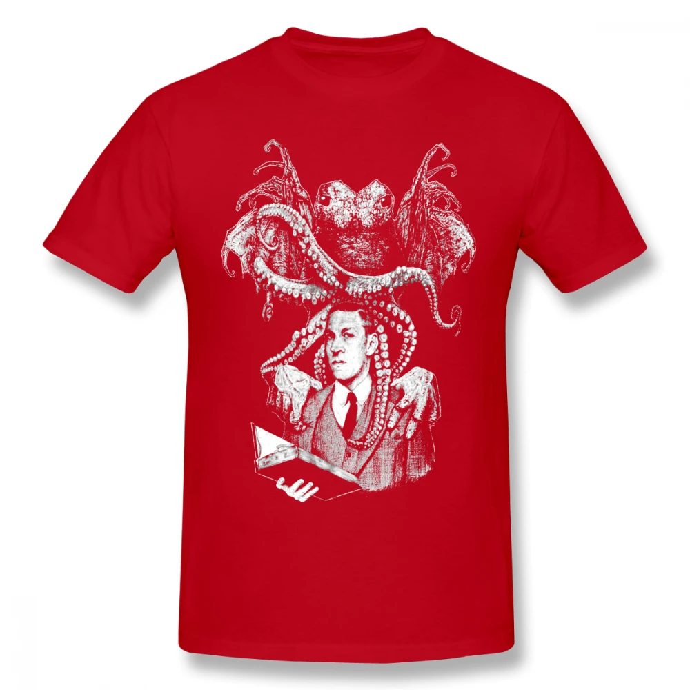 Красный Для мужчин lovecплот Cthulhu футболка круглый вырез модная Горячая slae хороший с коротким рукавом Повседневная мода круглый вырез - Цвет: Красный