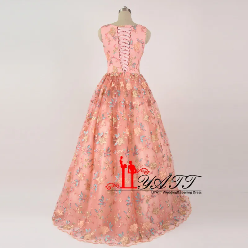 Фото LIYATT Настоящее фото vestido de festa Персиковое Розовое Бальное Платье с круглым вырезом LIYATT Настоящее фото vestido de festa Персиковое Розовое Бальное Платье с круглым вырезом