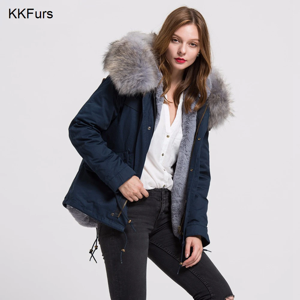 JKKFURS 2021 Новая женская куртка из натурального енота с большим воротником меховая