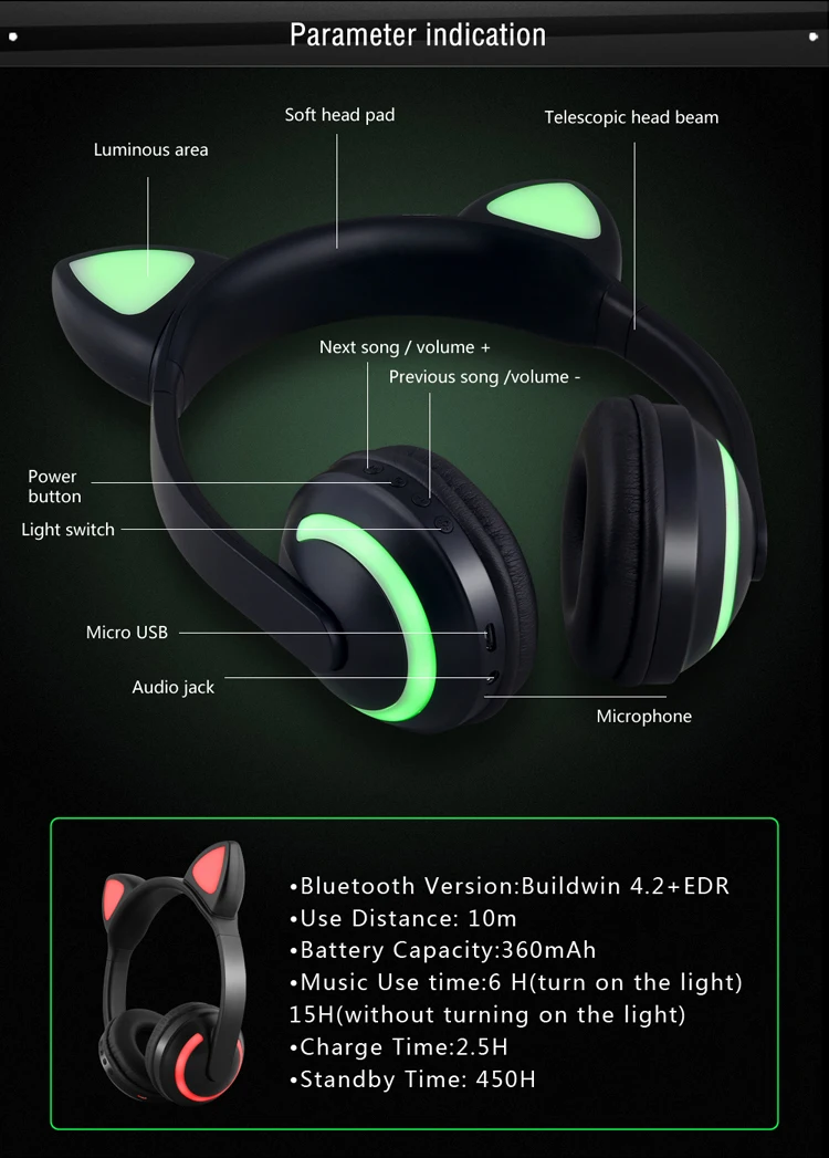Bluetooth стерео кошачьи наушники мигающие светящиеся кошачьи наушники игровая гарнитура Прекрасные наушники для девочки цветной светодиодный светильник