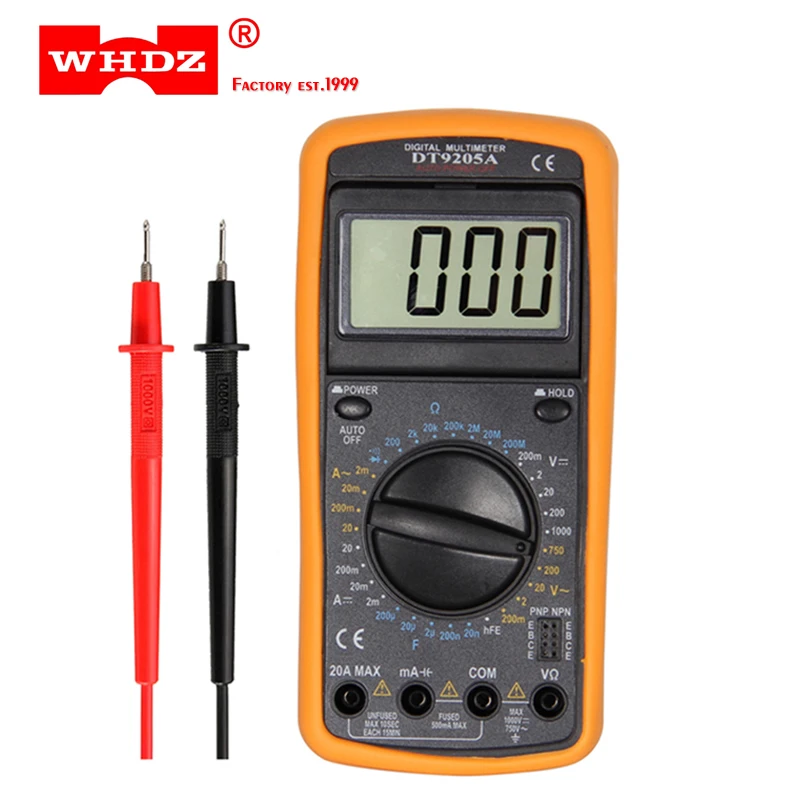 WHDZ DT9205A Профессиональный цифровой мультиметр электрический ручной Амперметр Вольтметр Сопротивление Емкость hFE тестер AC DC ЖК-дисплей