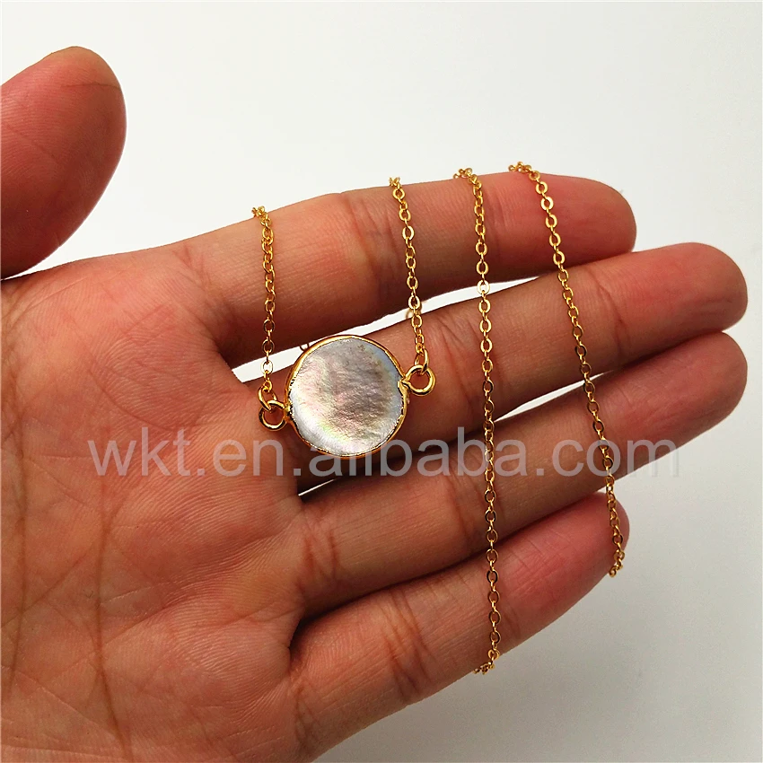 WT-N827 Charm Pearl Connector Necklace Jewelry Wholesale Natural Black Round Shape Pendant with Double Loops Gold | Украшения и
