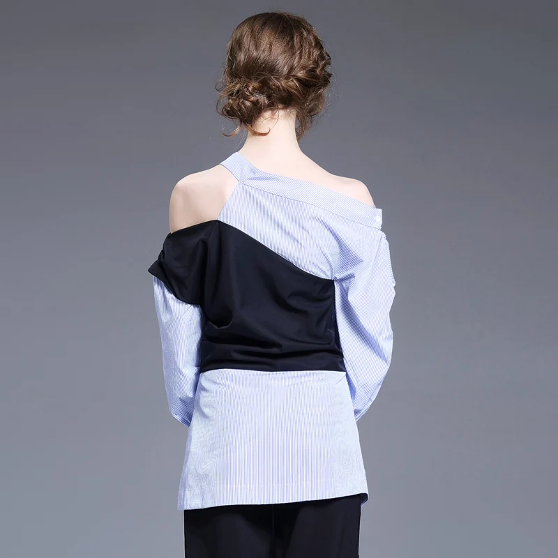 Женская блузка новый дизайн асимметричная со вставками с открытыми плечами