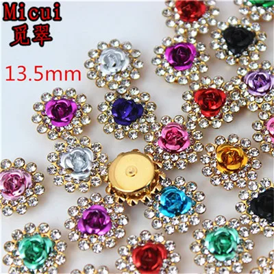 13.5mm Micui 30 шт., стеклянные стразы, роза, с металлическим материалом, кристалл, камень, стразы, сделай сам, ювелирное изделие, платье, свадебное украшение, MC511 - Цвет: 13.5mm