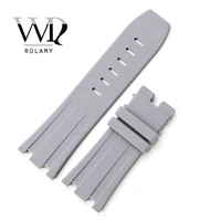rolamy 28mm wholesale grey waterproof silicone rubber replacement wrist watch band strap belt