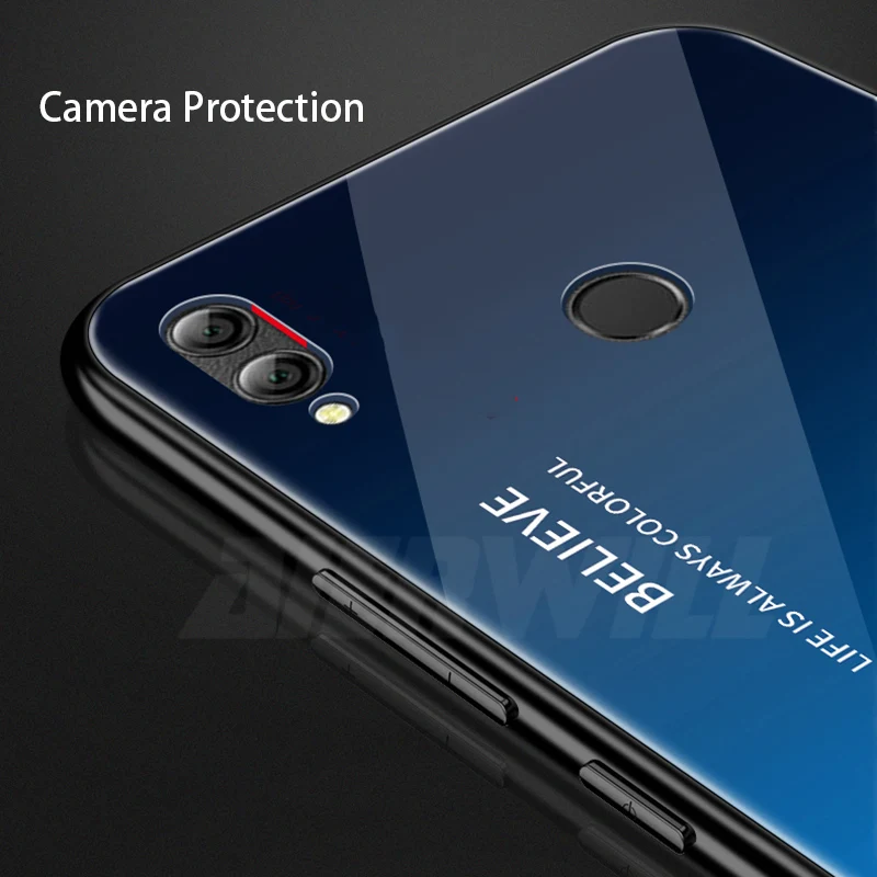 Роскошный Жесткий чехол для huawei P Smart 2019 из закаленного стекла силиконовая рамка