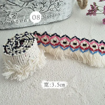 08 3,5 см ширина+ хлопок цвет белый кружево ручной работы diy аксессуары лента уха тканая кружевная скатерть кисточки для занавески - Цвет: 08