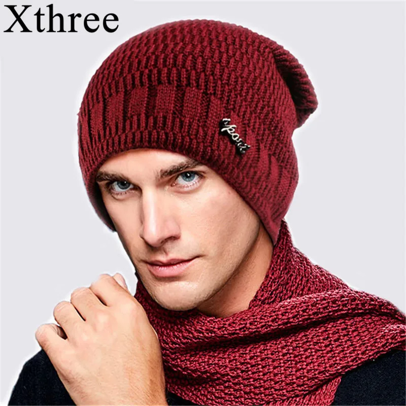 Xthree, зимняя шапка, мужские вязаные шапочки, теплые шапочки, шапки, мешковатые, брендовые, плотные, меховые, Зимние головные уборы для мужчин и женщин, шерстяные, Skullies