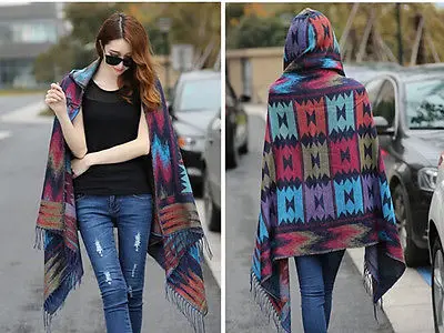 Сексуальное Женское пальто с капюшоном принтом накидка пончо платок шарф