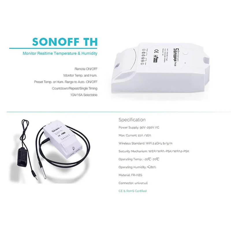 Sonoff TH16 умный переключатель Wi-Fi Мониторинг температуры и влажности Wifi умный переключатель домашний комплект автоматизации работает с Alexa Google Home