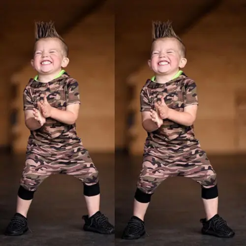 New Kids Boy Camo Clothes Set Summer Baby Girl Hooded Short Sleeve Long Harem Pant Children Fashion 2Pcs Outfits |