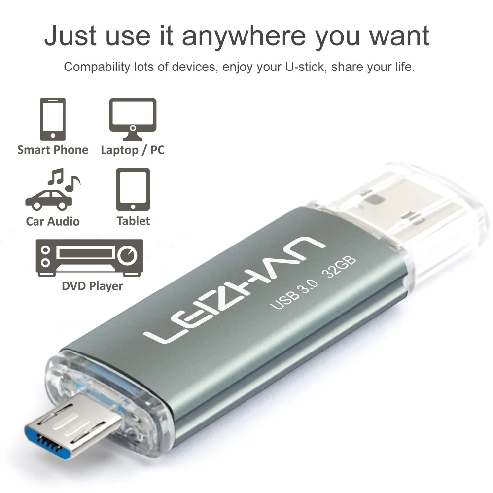 LEIZHAN Micro usb 3 0 Флешка 32 ГБ телефона Android Флеш накопитель 16 флэш памяти 64 Рамочка для
