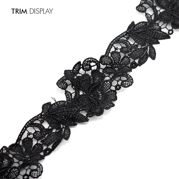 Вышитый черный цветок лист Скрапбукинг кружевная Лента ткань с узором отделка