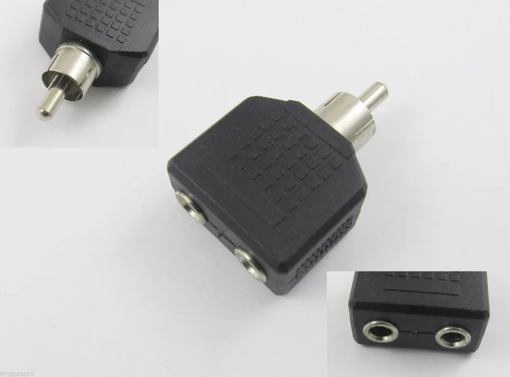 

10pcs Black RCA Male Plug To Dual 3.5mm Female Stereo Y Splitter Audio Adapter Connector